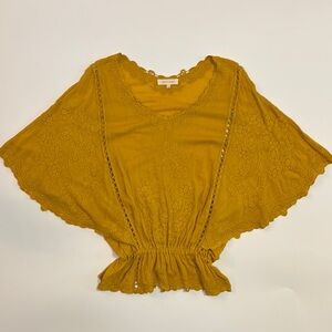 Solitaire Dolman Sleeve Ruffled Blouse Women’s Sz Large Embroidered Boho Floral